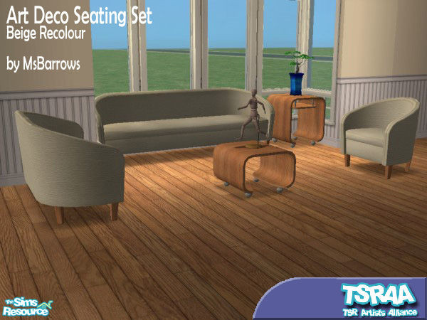 Sims 2 — MsB - Art Deco Seating - Beige Recolour by MsBarrows — Based on a Tub Armchair from the 1930's, this seating set