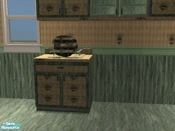 Sims 2 — HoneyBee Kitchen dishstrainer by ead425 — set contains 20 items, 1 wall, 1 floor
