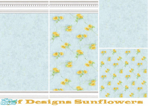 Sims 2 — jsf Designs CottageBead Sunflowers by jsf — Marbled light aqua is the background color for scattered bouquets of