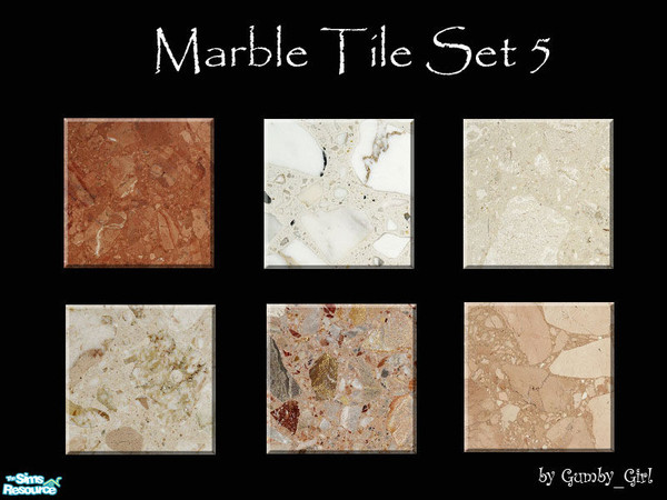 Sims 2 — Marble Tile Set 5 by Gumby_Girl — A set of 6 marble floor tiles in various colours. Perfect for decorating your