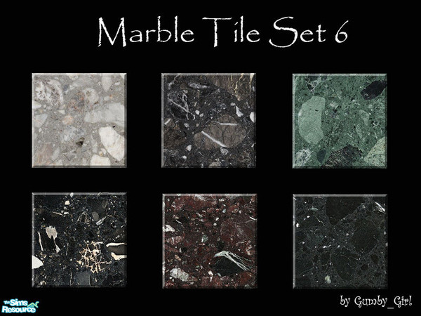 Sims 2 — Marble Tile Set 6 by Gumby_Girl — A set of 6 marble floor tiles in various colours. Perfect for decorating your