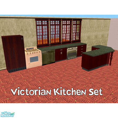 Sims 2 — Victorian Kitchen by simmyfan2852 — Lovely dark wood counters and fridge! Includes modern appliances for this