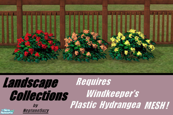 Sims 2 — NSC Plant Set8 - Plastic Hydrangea by Neptunesuzy — Set of hot colored Plastic Hydrangea Plants! Do not need