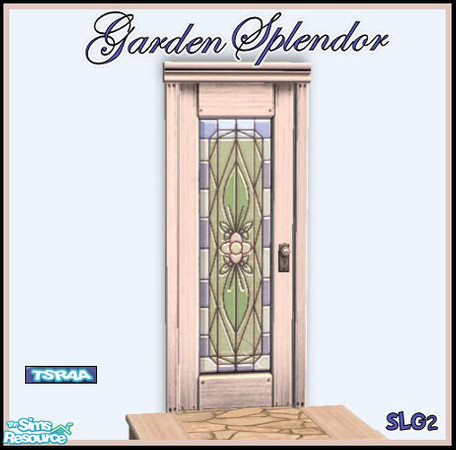 Sims 2 — Garden Splendor Door by SimsLvrGrl — Weathered whitewash doorframe and recolored stained glass. Made to go with