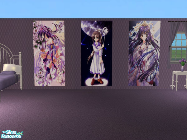 Sims 2 — Anime In Purple by jhardyzgurl4lyf — Three anime pictures in purple shades. This set needs Qortex's 2 tile