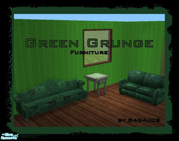 Sims 2 — Green Grunge by S4R4J03 — A grungy room set with broken down green couches and a barely standing end table. AKA