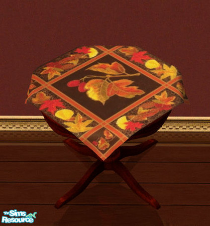 Sims 2 — Thanksgiving Decorations Tablecloth 4 by lisa9999 — Fall leaf patterened tablecloth.