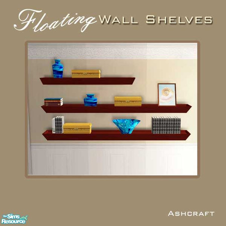 Sims 2 — Floating Wall Shelves--Blue Art Objects by Cashcraft — 3-tier decorative floating wall shelves, in white, light,