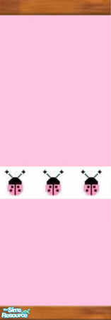 Sims 2 — Pink Ladybug Wallpaper by quirkygerke — Pink ladybug wallpaper on pink paint with dark wood molding. My first