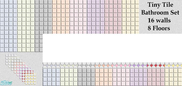 Sims 2 — Tiny Tile Bathroom Set by Lorah — Tiny Tile Bathroom Set comes with 16 walls and 8 floors all priced $4. Blue,