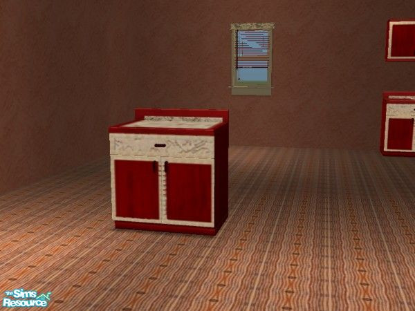 Sims 2 — Red Dragon Kitchen counter 3 by ead425 — set includes: 1 wall,13 items: 3 counters, ceiling lamp, blinds, dining