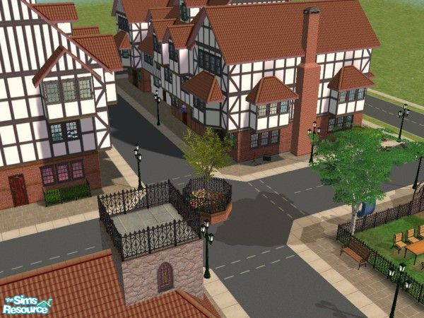 Sims 2 — Stonegate by hatshepsut — Tudor style high street featuring a wedding chapel, bed & breakfast facilities and