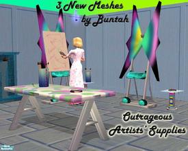 Sims 2 — Outrageous Artists' Supplies by buntah — This set includes 3 new meshes - a working "butterfly" easel,