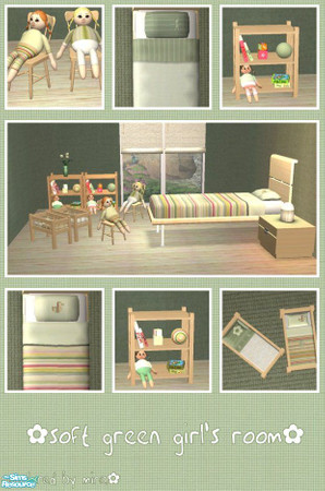 Sims 2 — Soft green girls room by mirake — Isn't this something every simgirl dreams of? To just have a room full of her