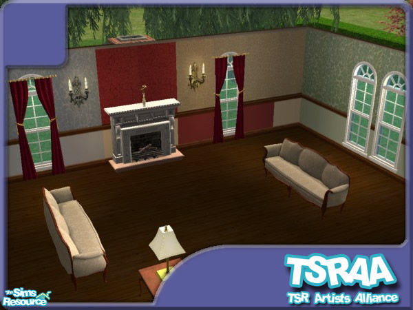 Sims 2 — the Royal Houghton set by oldmember_Samharr01 — Luxuary handwoven material wallcovering with mahogany skirting