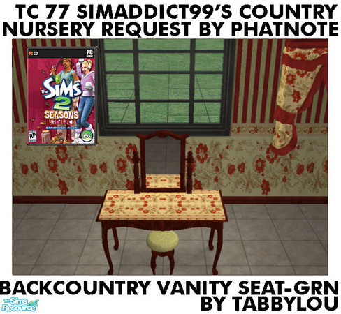 Sims 2 — TL - TC77 CountryNurseryGrowUp VanitySeatGreen by TabbyLou — Recolor of Seasons Backcountry Vanity Seat ONLY in