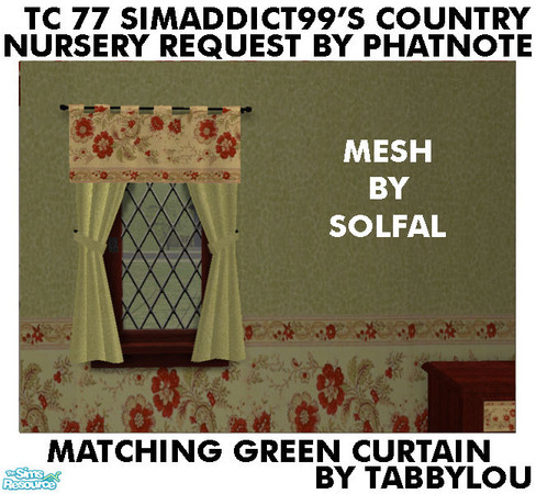 Sims 2 — TL - TC77 CountryNurseryGrowUp SolfalXmasGreen by TabbyLou — Recolor of Solfal\'s Xmas Curtain in TC77 Flowers