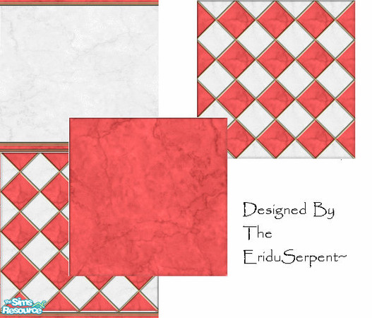 Sims 2 — Red & White Ceramic Bathroom Set by eriduserpent — I\'ve never used red for tiles, so I thought I\'d do