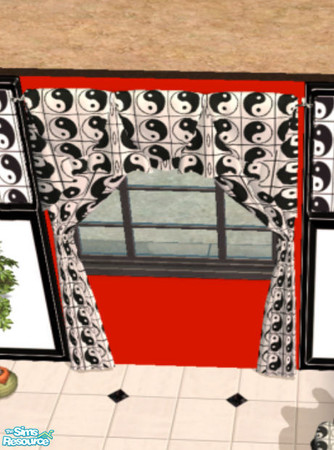 Sims 2 — Ying Yang Curtains by Phadrae — A bold pair of black and white curtains with a Ying Yang design-goes with my