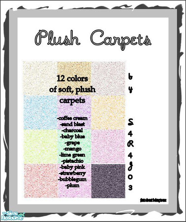 Sims 2 — Plush Carpets by S4R4J03 — A set of 12 carpets in rich colors, soft on the feet and stylish too! 