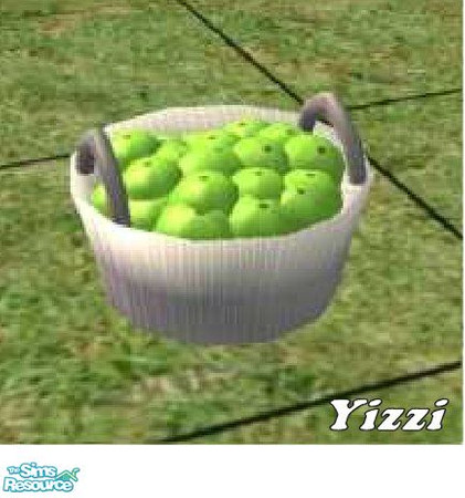 Sims 2 — Apple Basket by Yizzi — White wicker basket full of fresh green apples. Requires my Tomato Basket mesh in this
