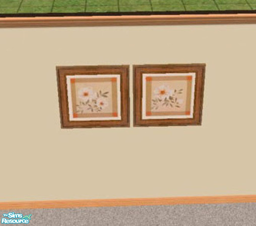 Sims 2 — Orange Floral Art Set by jenterry — Beautiful orange and white flowers set in a lovely oak frame. Your Sims will