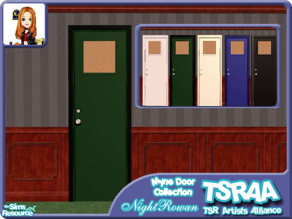 Sims 2 — NR's Green Myne Door by NightRowan — Do drab worn out dorm room doors make you wince? Well here's a set of dorm