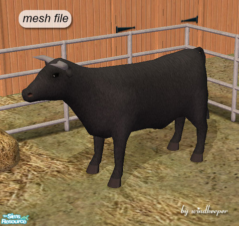 Sims 2 — Black bull by Windkeeper — *Jun 17/06 updated to remove shine* Black bull - mesh file. The bull is a bit longer