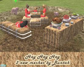 Sims 2 — Hay, Hay, Hay by buntah — Turn your hay bales into furniture. Three new meshes - chair, table, and sofa. Hair in