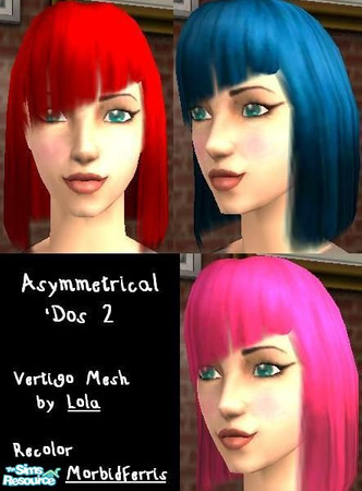 Sims 2 — Asymmetrical 'Dos 2 by MorbidFerris — A recoloring of Lola's "Vertigo" hair mesh, featuring hot pink,