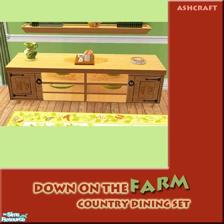 Sims 2 — Down on the Farm--Country Sideboard by Cashcraft — A long sideboard, 3 tiles long, to hold all your farm grown