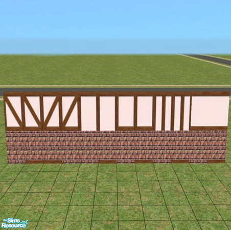 Sims 2 — Paint Stucco With Dark Wood and Brick by swmeek — This was originally the paste stucco wall tiles from the game