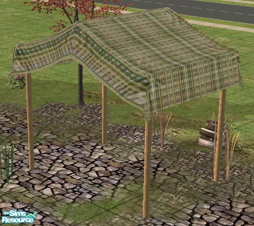 Sims 2 — Farmer\'s Market - Plaid Canopy by Simaddict99 — a green plaid canopy tent for your market. requires my mesh,