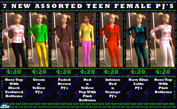 Sims 2 — Assorted New PJ's for Teen Girls by Agent420 — Teen girls can finally sleep in style with this set. 7 assorted