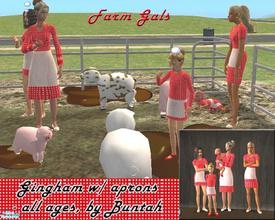Sims 2 — Farm Gals by buntah — Red gingham dresses and aprons for all your farm gals, all ages.