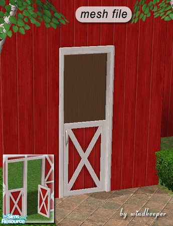 Sims 2 — Barn halfdoor by Windkeeper — Red and white criss-cross barn halfdoor - mesh file. Works just like regular door.