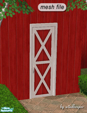 Sims 2 — Barn door by Windkeeper — Red and white criss-cross barn door - mesh file. Will not work on diagonal walls.