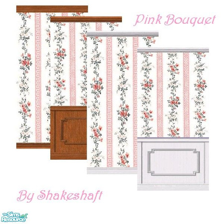 Sims 2 — Pink Bouquet by TSR Archive — A set of four Pink Flowery Walls ** TSRAA Member **
