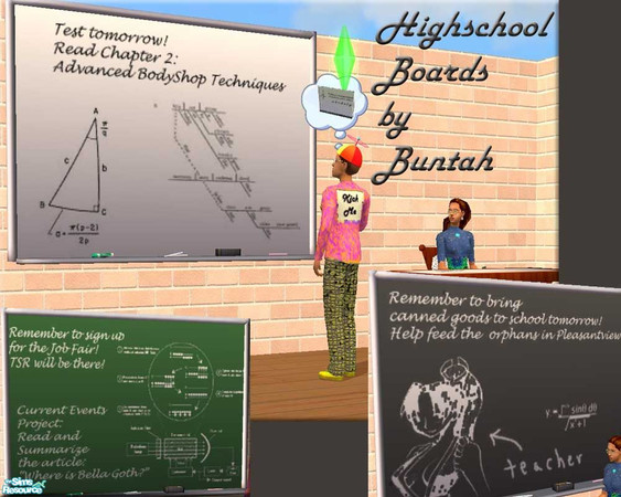 Sims 2 — Highschool Boards by buntah — Cailca requested highschool versions of my classroom boards, so here they are!