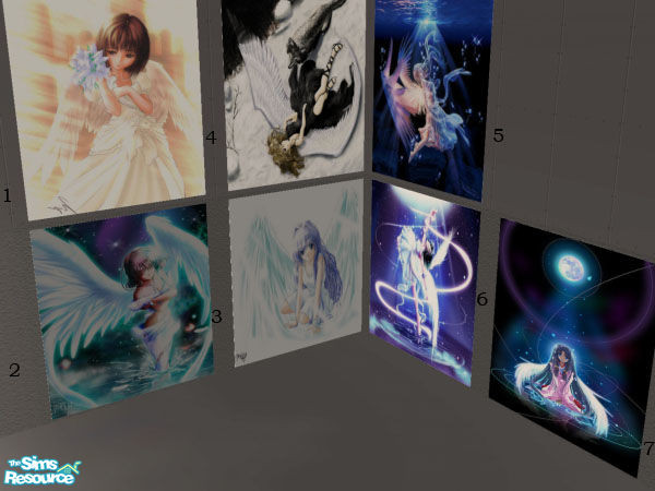 Sims 2 — Anime Angels by jhardyzgurl4lyf — A set of 7 pictures of anime- styled angels. Qortex's big poster mesh is