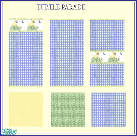 Sims 2 — Turtle Parade Set by ms_teree — Turtles, ducks and butterflies parade across your blue and white plaid walls.
