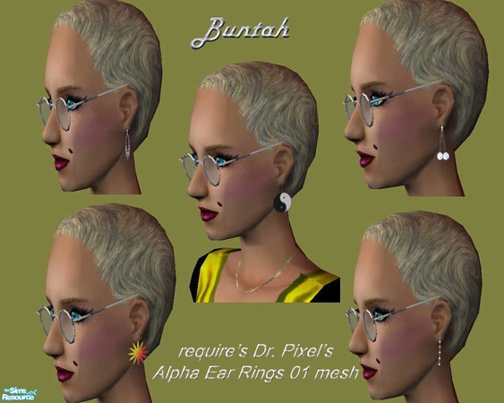 Sims 2 — Dazzlin' Dangles by buntah — I just love Dr. Pixel's Alpha Ear Rings 01 Mesh so much, I had to recolor it.