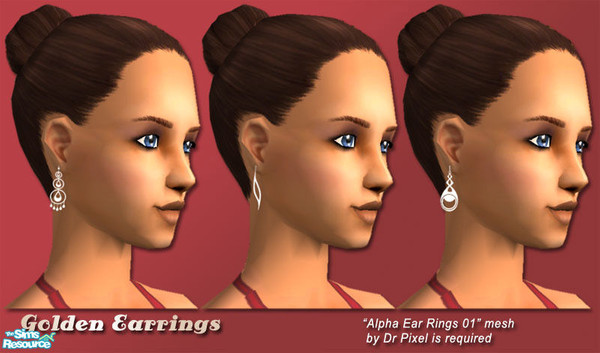 Sims 2 — Golden Earrings by TSR Archive — A couple of recolors of "Alpha Ear Rings 01 [MESH]" file by Dr Pixel.