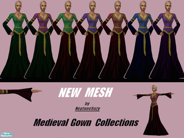 Sims 2 — NSC Medieval Gown Set4 by Neptunesuzy — Your sims will love these Medieval Gowns with their wide skirts and