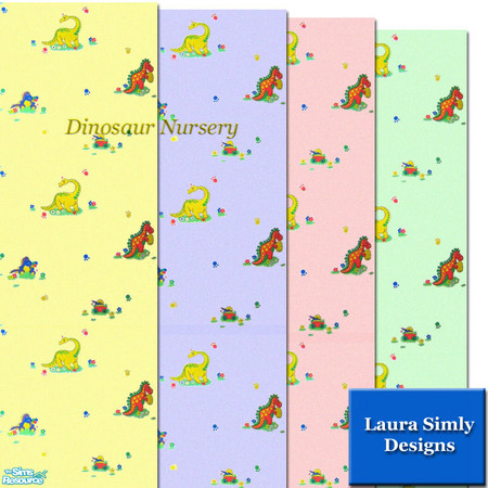 Sims 2 — Laura Simly Nursery Tiny Dinosaurs Wallpaper Set by debs913 — Tiny cute dinosaurs in bright primary colors on
