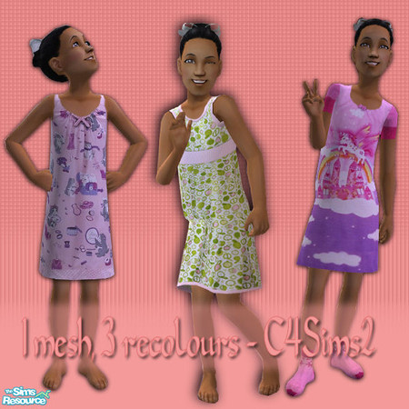 Sims 2 — Child Nightie - Child Set 1 by FaronDesign — 1 mesh and 3 recolours