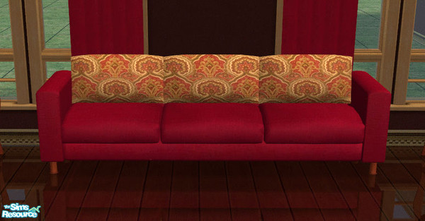 Sims 2 — Scarlet Livingroom Sofa by lisa9999 — Scarlet red cushions with print fabric pillows.