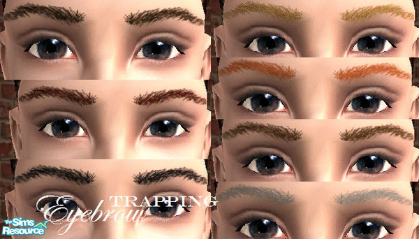 Sims 2 — Trapping eyebrow set by Trapping — A set with eyebrows. There are one dark brown, one light brown, one dark red,