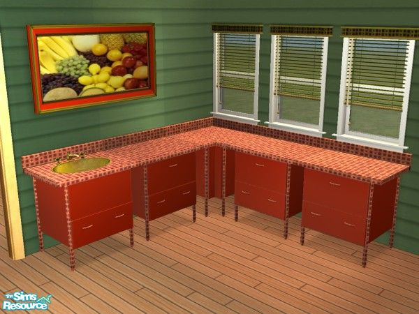 Sims 2 — orange CAFETERIA counter by lorettamouse — furniture of my community lot: Happy time Cafeteria