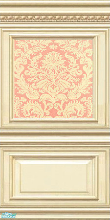 Sims 2 — jsf2PLEBCCoral by jsf — ParkLane bookcase panels hold a silk damask, woven, tapestry in soft coral and cream.